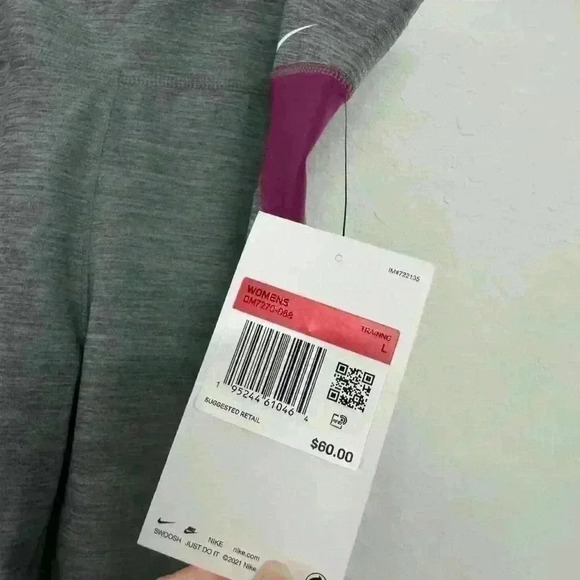 NWT Nike One Women's Grey/Heather/ Pink Mid-Rise Color-Block Leggings Sz L - Picture 9 of 11